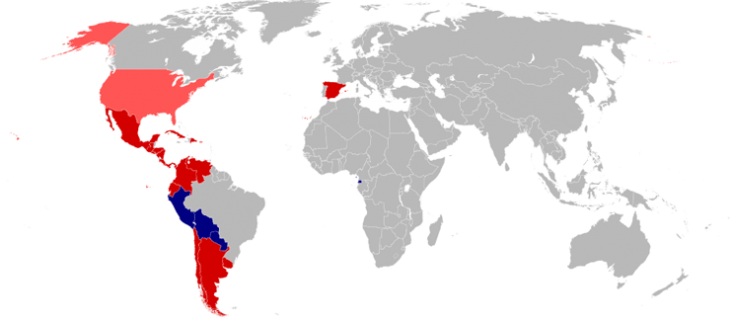 World map where Spanish is spoken