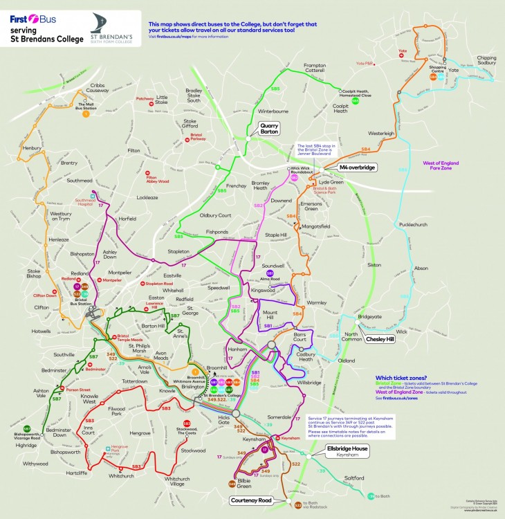 Network of direct First Buses to the College